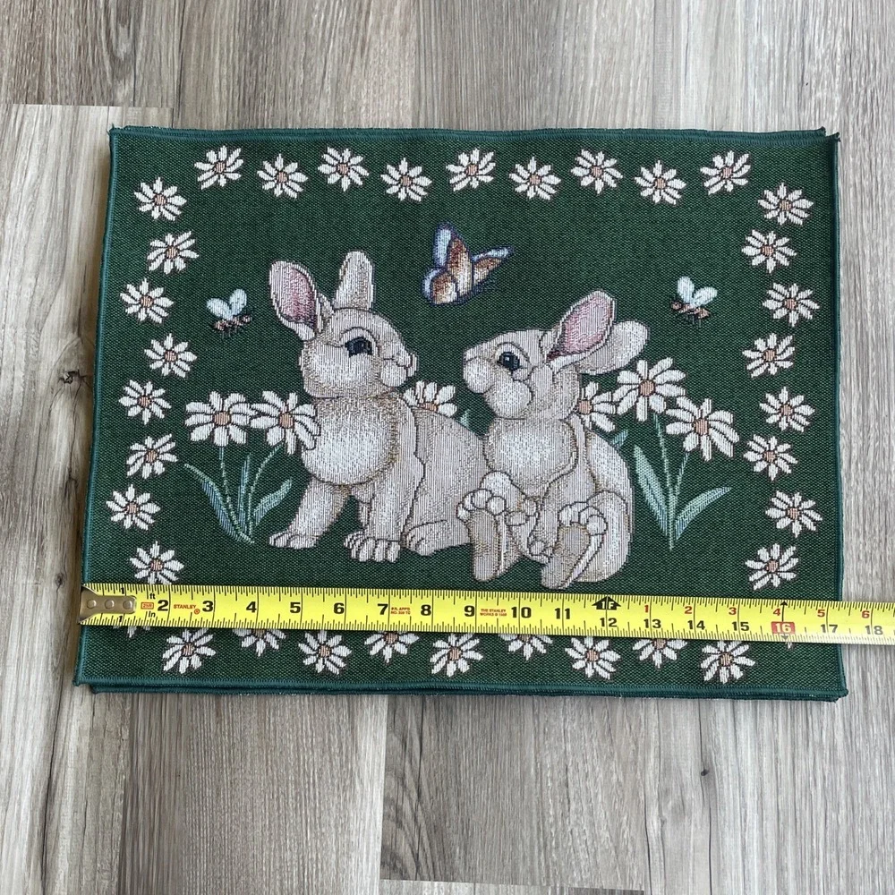 Vintage Set of 4 Woven‎ Easter Placemats Bunnies Flowers Bee Butterfly Spring